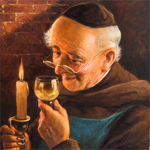 KRAUSS, Max (1902-?)), "Mönch mit Weinglas und Kerze im Keller",