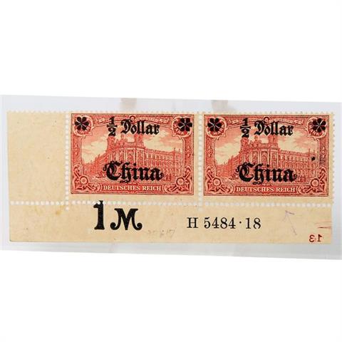 Dt. Post in CHINA - 1918, 1/2 Dollar auf 1 Mark, HAN und Aufdruckfehler,