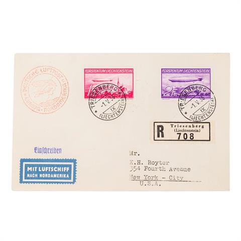 Liechtenstein - Zeppelinpost LZ 129 Brief ab Triesenberg 1936 nach New York,