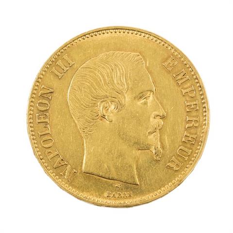 Frankreich/Gold - 100 Francs 1855/A, Napoleon III., ss., minimale Randfehler,