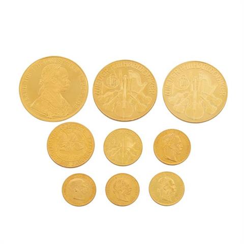 Österreich/GOLD - Goldlot mit 9 Münzen: 2 x 1 Unze Philharmoniker 1989/1995,