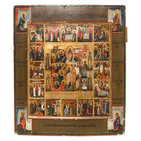 FESTTAGSIKONE mit Christi Auferstehung und Höllenfahrt, Russland um 1820,