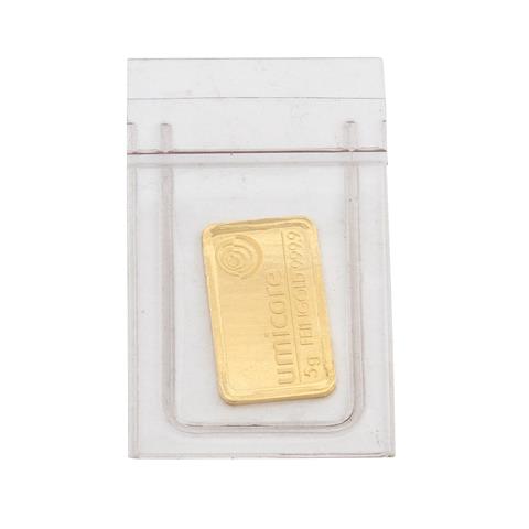 GOLDbarren - 5g GOLD fein, Goldbarren geprägt, Hersteller umicore,