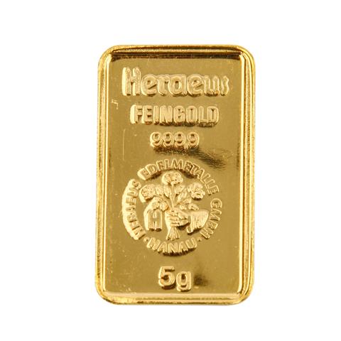 GOLDbarren - 5g GOLD fein, GOLDbarren geprägt, Hersteller Heraeus,