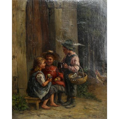 PETERS, PIETRONELLA (Stuttgart 1848-1924), "Drei Kinder vor dem Haus",