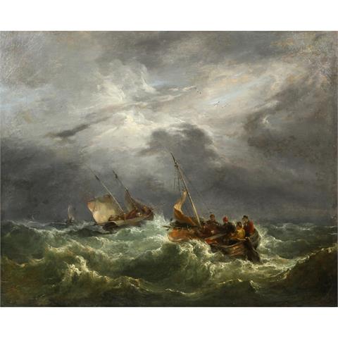 TURNER, William, UMKREIS (W.T.: London 1775-1851), "Fischerboote im Sturm auf wogender See",