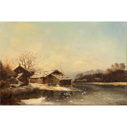 DUNTZE, JOHANNES BARTHOLOMÄUS (1823-1895), "Winterlandschaft in Norwegen", 1893,