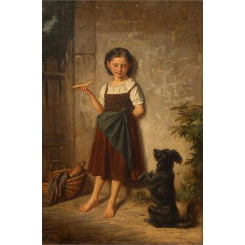 WOLF, F., wohl Friedrich (Dresden 1833-1884), "Mädchen mit Hund",