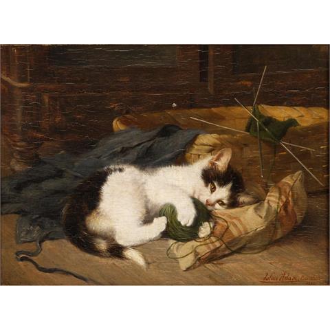 ADAM, JULIUS ( 1852-1913), "Katze mit Wollknäuel",