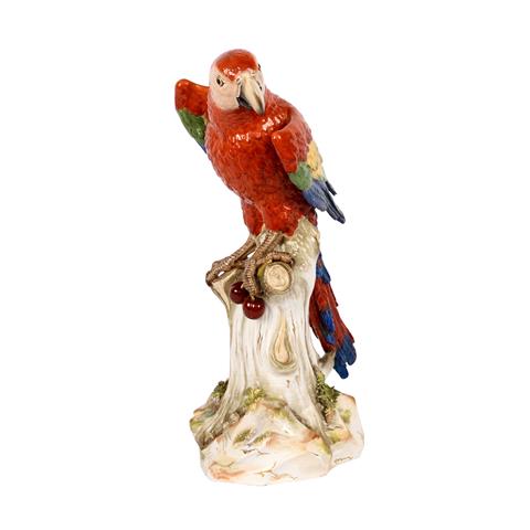 MEISSEN große Tierfigur "Papagei auf Stamm", 1860-1924.