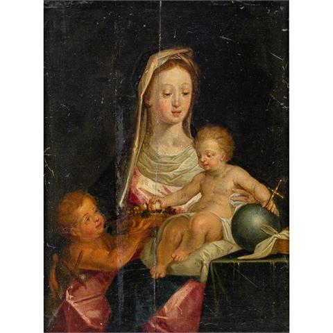 ITALIENISCHER KÜNSTLER, 16./17. Jh., "Madonna mit Christus und Johannes",