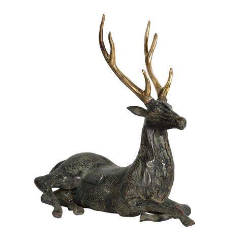 Skulptur eines ruhenden Hirsches aus Metall, 20. Jh.,