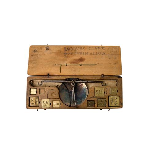 Antike Münzwaage vom Waagenmacher Jaques Blanc, Lyon,