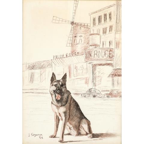 SEGURA, JEAN (Künstler 20. Jh., tätig in Paris), "Der Schäferhund Boubouch vor dem Moulin Rouge",