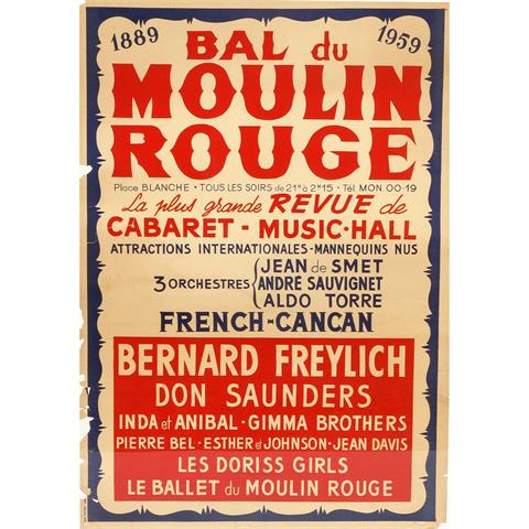 Plakat "BAL DU MOULIN ROUGE", 1889-1959, La plus grande Revue de Cabaret - Music-Hall,