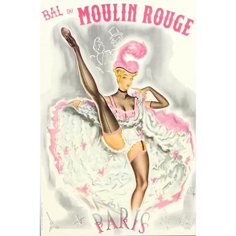 Plakat zur Show "BAL DU MOULIN ROUGE", 1930er Jahre, Entwurf PIERRE OKLEY,