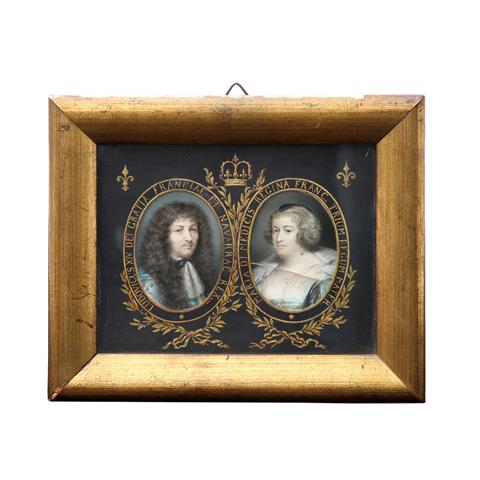 MINIATURMALER 19. Jh., Paar Portraits „Ludwig XIV“ und „Maria de Medici”,