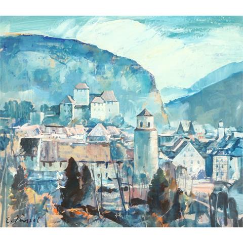 JUSSEL, EUGEN (1912-1997, Österreich), "Blick auf Feldkirch mit Schattenburg und Katzenturm",