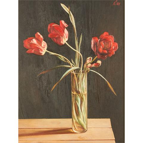SALMOV, M. (russischer Künstler 20. Jh.), "Stillleben mit Tulpen im Glas",