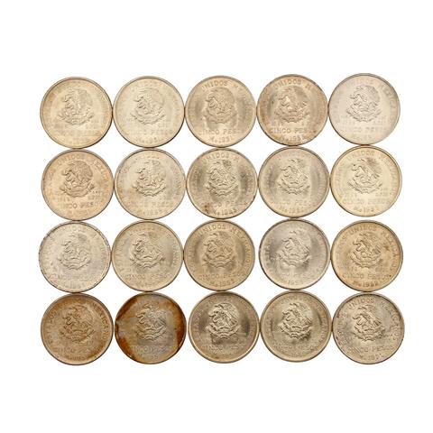 Mexiko / SILBER - 20 x 5 Pesos aus 1950/53,