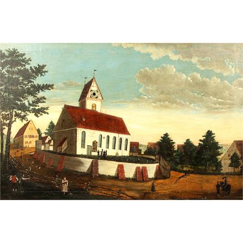 MALER der 1. Hälfte des 19 Jh., "Oberbalzheim an der Iller, Blick auf die Kirche",