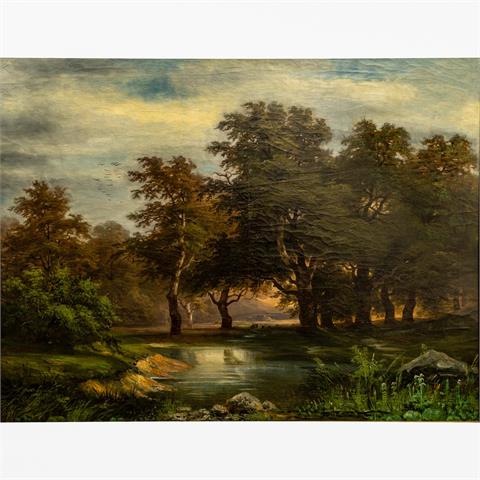 KRIEHUBER, Josef, ATTR. (Wien 1801-1876 Wien), "Romantische Landschaft mit Bäumen an einem Weiher",