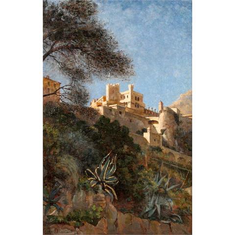 DRAMARD, GEORGES DE (1839-1900), "Mediterrane Stadt mit Burg", wohl Sintra/Portugall,