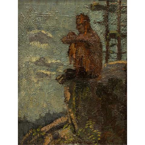 PLEUER, HERMANN (1863-1911), "Faun auf Felsvorsprung sitzend",