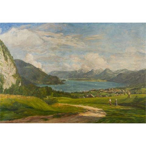 HELMBERGER, ADOLF (St. Gilgen 1885-1967 ebenda), "Der Wolfgangsee mit Blick über St. Gilgen",