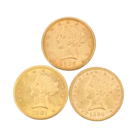 USA/GOLD - 3 x 10 Dollars Liberty Head