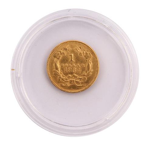 USA/Gold - 1 Dollar 1854, Indian Princess Head, s/ss., einseitig starke Kratzer,