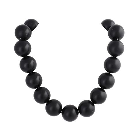 Halskette aus schwarzen Steinkugeln, D: ca. 25 mm,