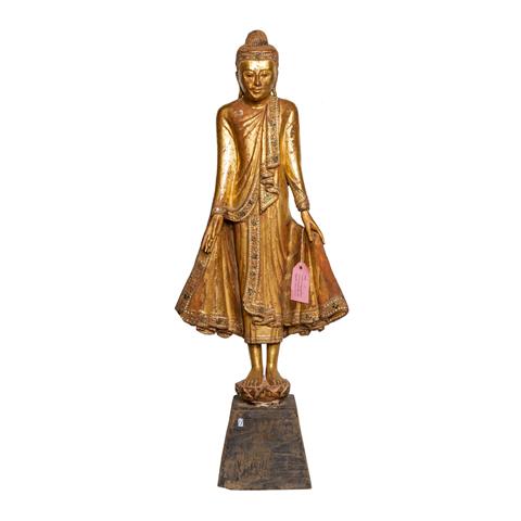 Holzfigur des stehenden Buddha. THAILAND, 20. Jh..