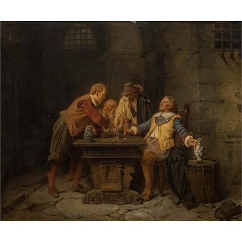 SIEGERT, AUGUST FRIEDRICH (1820-1883), "Landsknechte beim Würfelspiel im Weinkeller",