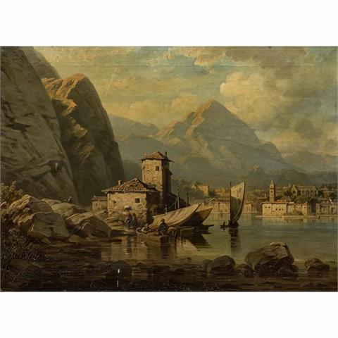 SEIDEL, AUGUST (München 1820-1904 ebenda), "Italienische Felsenküste mit Stadt",