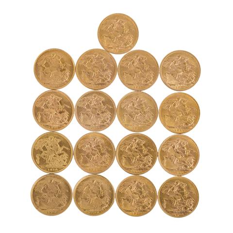 GB/Kanada/Australien/Indien/Südafrika GOLD - 17 x 1 Sovereign,