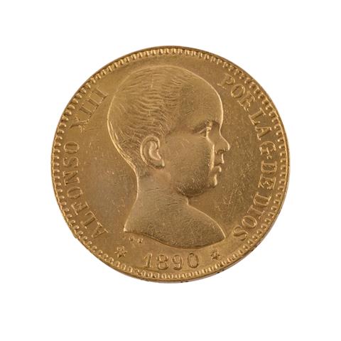 Spanien/GOLD - 20 Peseten 1890, Alfons XIII, ss.,