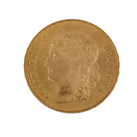 Schweiz/GOLD - 20 Franken 1890/B, Helvetia, ss., Randfehler,