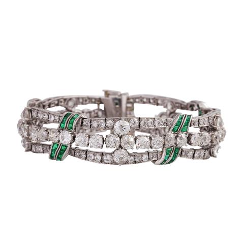 Art Déco Armband mit Smaragden und Altschliffdiamanten