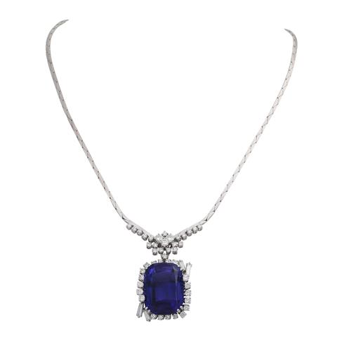 Collier mit violett-blauem Tansanit ca. 30 ct u. Diamanten