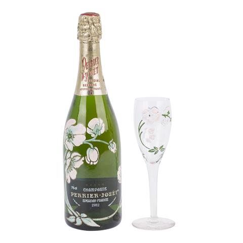 PERRIER-JOUET Champagner mit emailliertem Sektglas, Frankreich,
