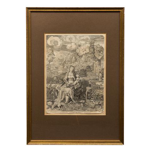SADELER, AEGIDIUS (1570-1629), "Madonna auf der Rasenbank mit den vielen Tieren" nach Albrecht Dürer,