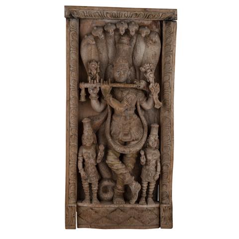 Relief-Schnitzereibild Krishnas. INDIEN, 1. Hälfte 20. Jh..