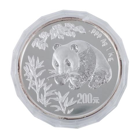 China - Selten! 200 Yuan 1998, 1 Kilogramm Silber-Panda,