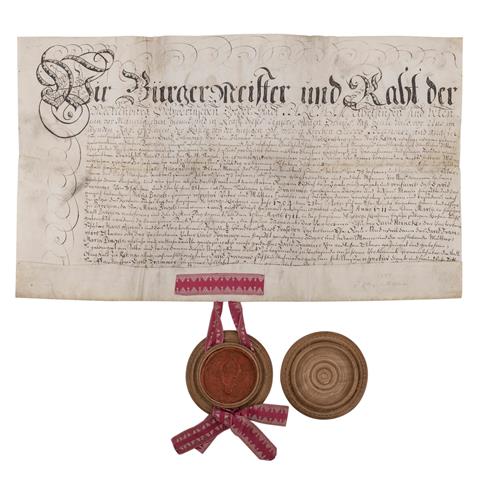 Urkunde aus Parchim 1744 des Bürgermeister und Raht der