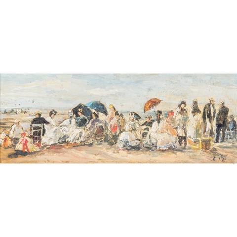 BOUDIN, Eugène, ATTRIBUIERT (1824-1898), "Gesellschaft am Strand von Trouville",