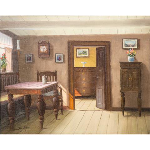RÖNNE, POUL (1884-1964, dänischer Maler), "Stubeninterieur mit Tisch u. Blick in das Zimmer hinter der Tür",
