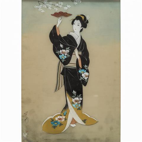 JAPAN, 1. Hälfte 20. Jh., Malerei einer Geisha,