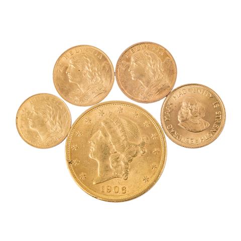 GOLDLOT ca. 51,8 g fein mit USA 20 Dollars 1906 D