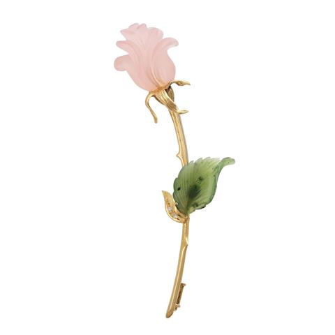 Brosche "Rose" mit Rosenquarzblüte,